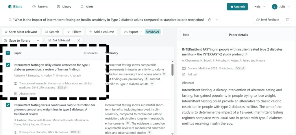 Filtering and Selecting the Right Papers on Elicit AI 