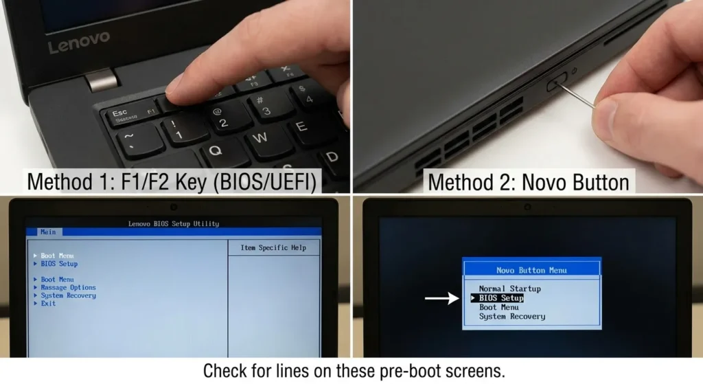 Check Lenovo BIOS or UEFI Diagnostics to fix black line on laptop screen
