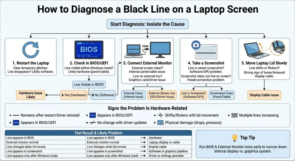 Diagnosis of Black Line on a Laptop Screen