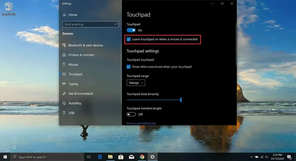 Enable Laptop Touchpad Setting Windows 10