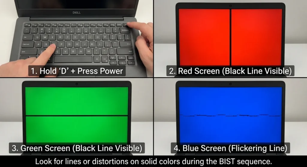 Run Dell LCD Built-In Self-Test (BIST) to fix black line on laptop screen