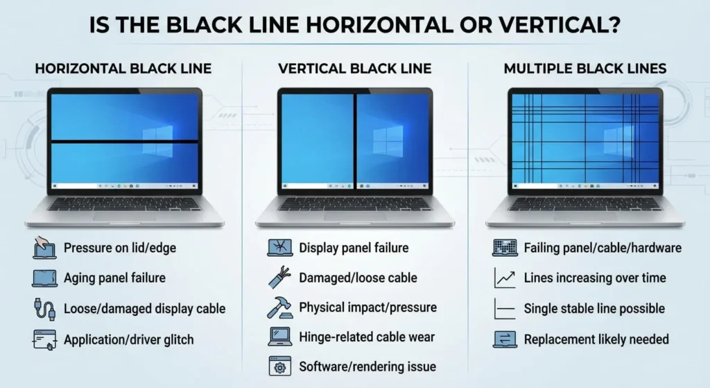 Types of black line on a laptop screen