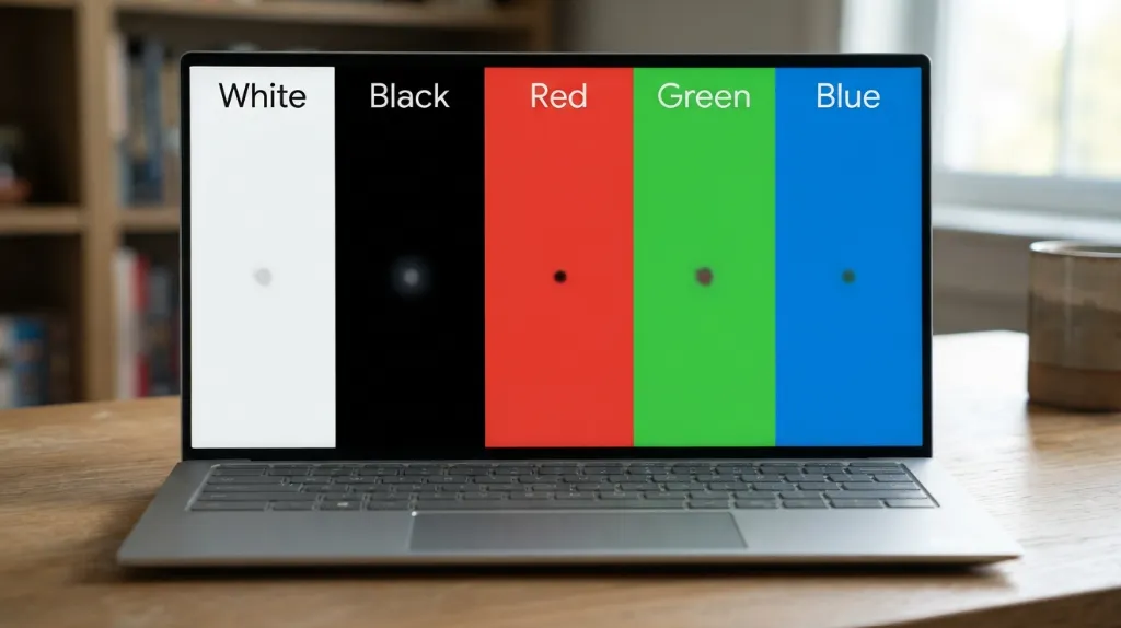 LCD screen test using white black red green and blue backgrounds