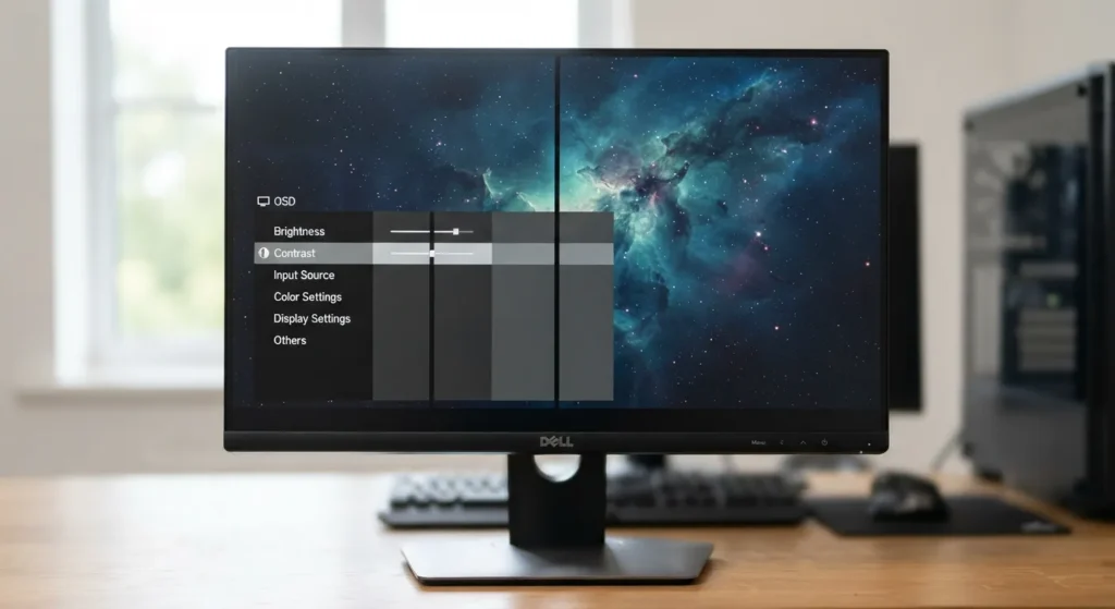 Opening a monitor's OSD menu to check whether a black line appears over it