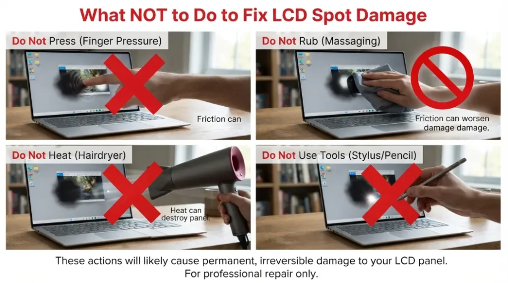 Things to avoid when trying to fix LCD spot damage